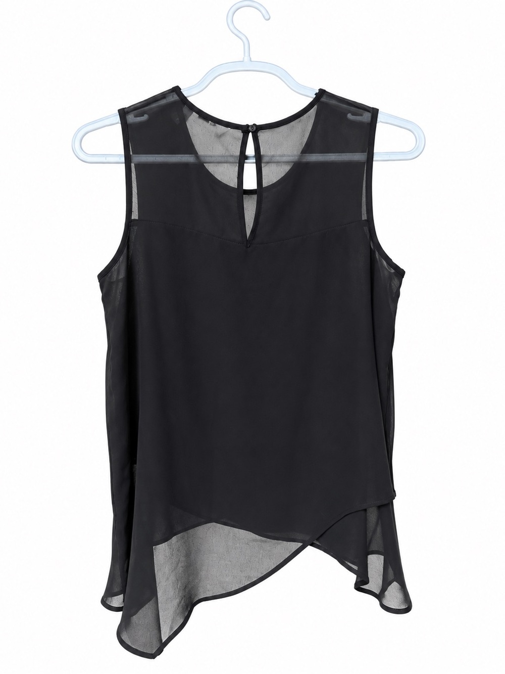 H&M Black Sheer Asymmetrical Chiffon Sleeveless Top Size 8